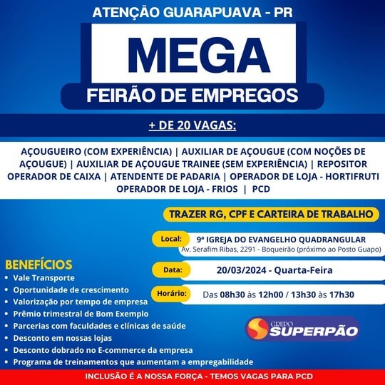 vagas emprego guarapuava grupo super pao