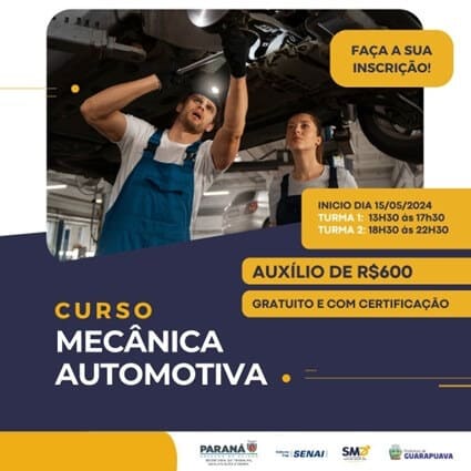 Prefeitura e Governo do Paraná Oferecem Curso de Mecânica em Guarapuava